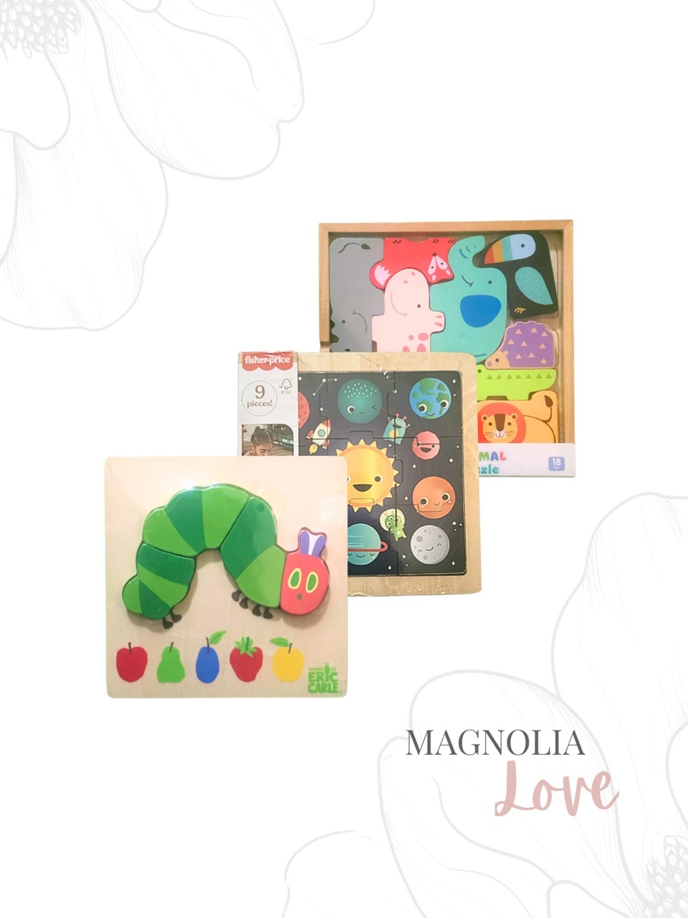 🐛 Wooden First Puzzle Set Baby Toddler Colorful Puzzle Bundle Zoo Space NIP